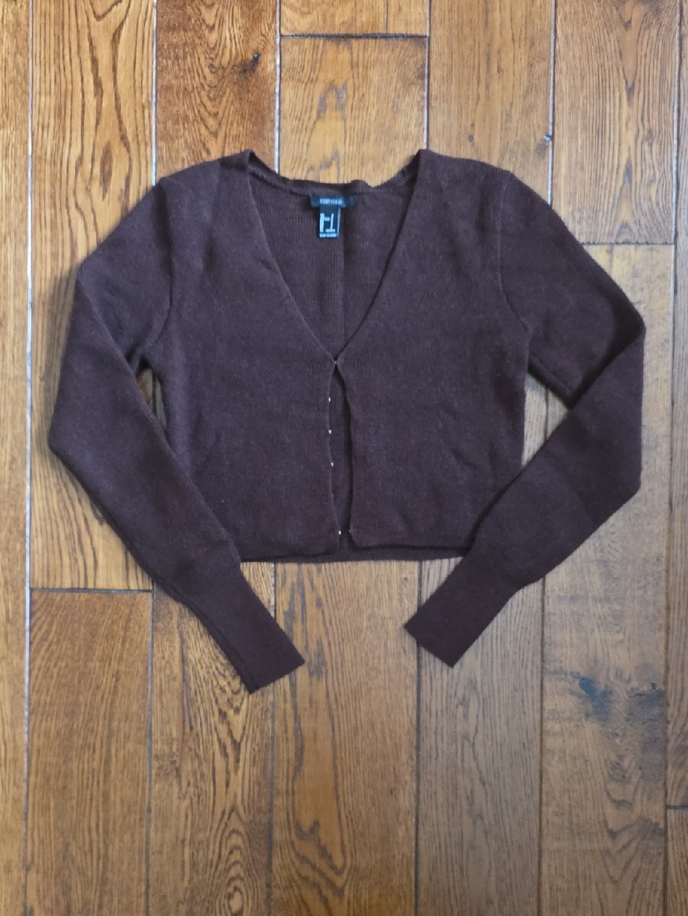 Forever 21 Cropped V-Neck Brown Knit Cardigan